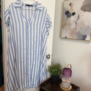 Bloomchic Light Blue and White Stripe Button-Down Dress Size 22-24
